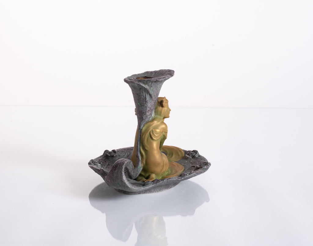Century Guild Ernst Wahliss Art Nouveau Iridescent Figural Candlestick 1900